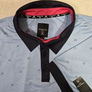 Kenneth Cole Golf Stretch Mens 2XL Performance Blue Polo Shirt Golf Club Print